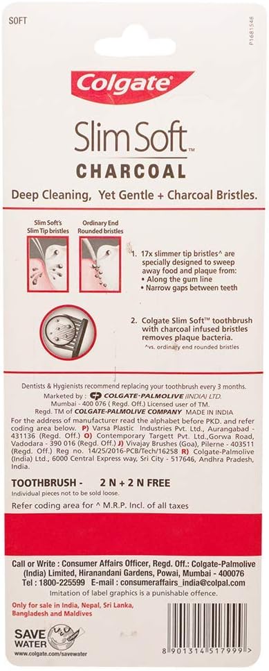 61Y7lfeUw1L._AC_SX679_ Colgate Slim Soft Charcoal Toothbrush (Buy 2 Get 2 Free) - 4 Pcs
