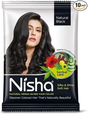 Nisha Natural Henna Based Hair Color (Natural Black) 10GM Pack of 10