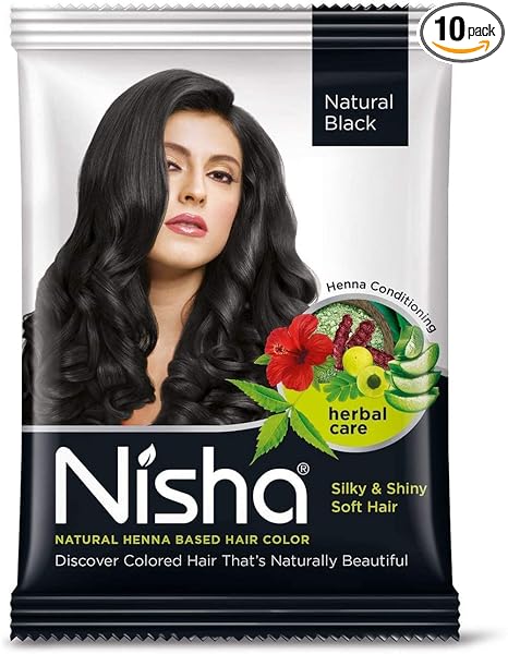Nisha Natural Henna Based Hair Color (Natural Black) 10GM Pack of 10