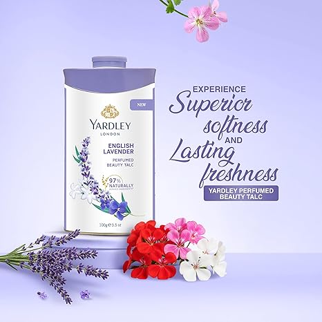 Yardley London English Lavender Perfumed Deodorizing Talc Talcum Powder 100gm, 3.5 Ounce