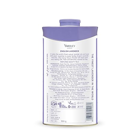 Yardley London English Lavender Perfumed Deodorizing Talc Talcum Powder 100gm, 3.5 Ounce