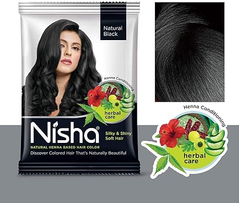 Nisha Natural Henna Based Hair Color (Natural Black) 10GM Pack of 10