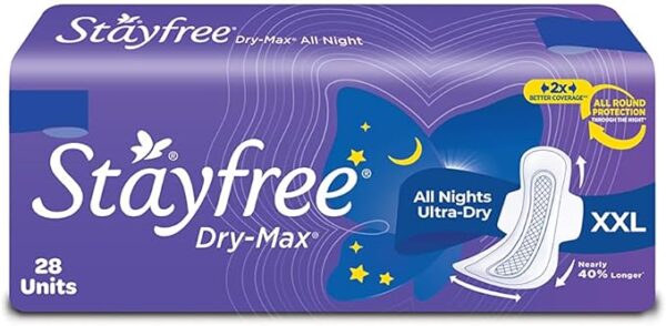 5184TqbjCpL._AC_SX679_PIbundle-28,TopRight,0,0_SH20_ Stayfree Dry Max All Night Extra Large Dry Cover Sanitary Pads with Wings (28 Pack)