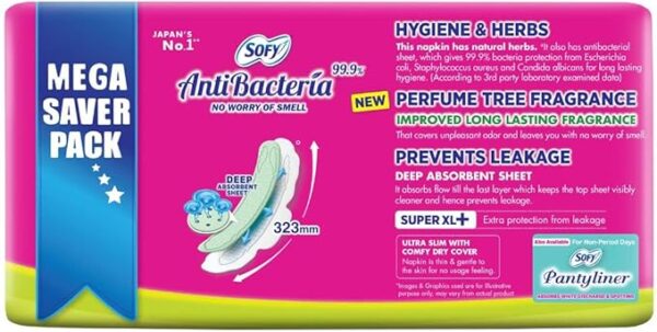 61G+jW+ISWL._AC_SX679_ Sofy Anti-Bacterial 99.9% Sanitary Pads, Super XL Plus Size (44 Napkins) - 323mm