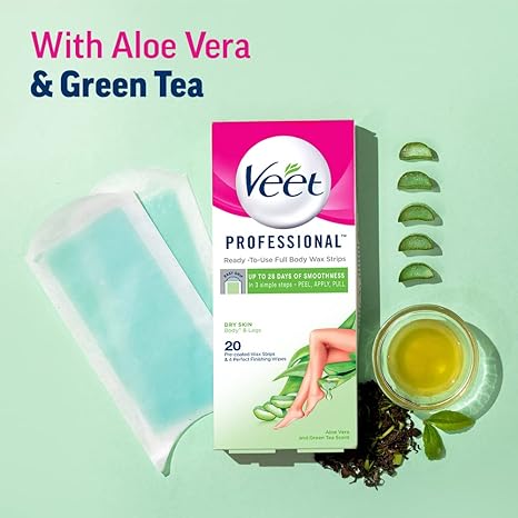 Veet Full Body Waxing Kit for Dry Skin (20 Wax Strips)