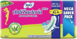 Sofy Anti-Bacterial 99.9% Sanitary Pads, Super XL Plus Size (44 Napkins) - 323mm