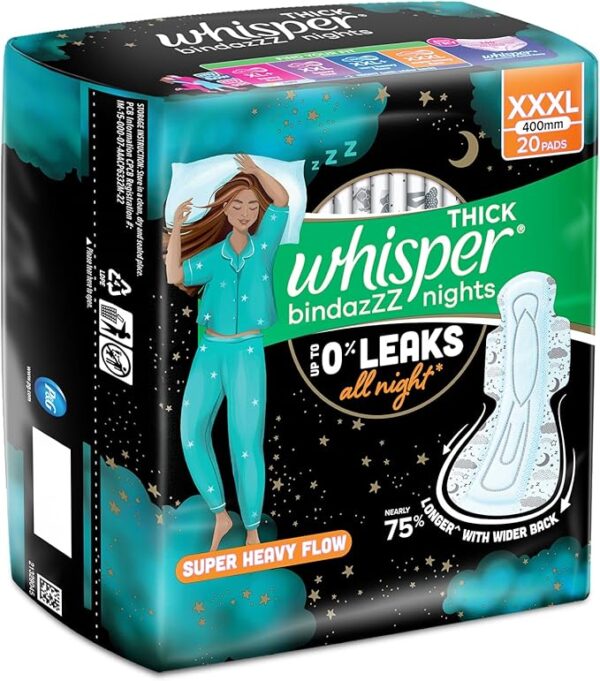 Whisper Ultra Night Sanitary Pads, XXXL Size (20 Napkins)