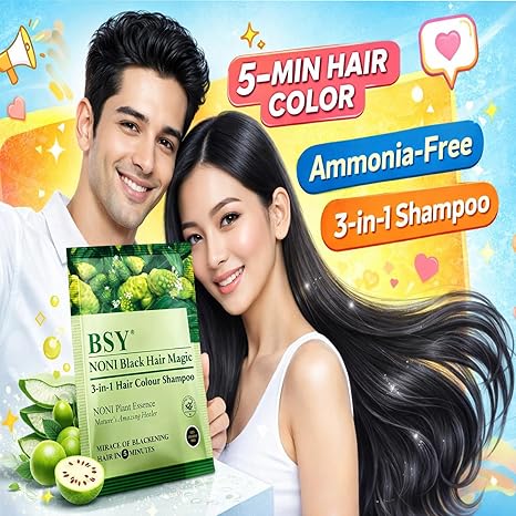 BSY Noni Black Hair Magic Hair Color Shampoo (12ml x 6 Sachets)