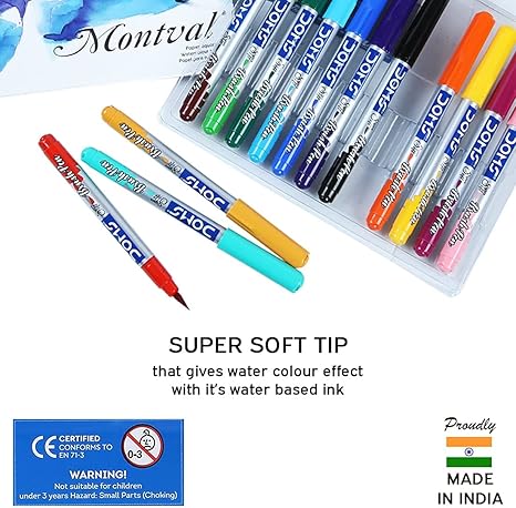 DOMS Non-Toxic Brush Pens in Cardboard Box (14 Assorted Shades - 1 Set)