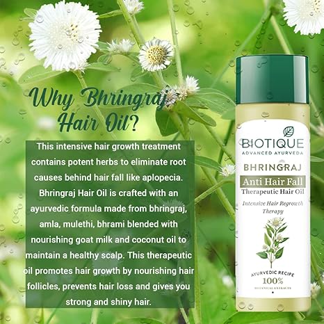 71Z+TsTlWxL._SX466_ Biotique Advanced Organics Bhringraj Therapeutic Hair Growth Oil (120ml / 4.06 fl oz)